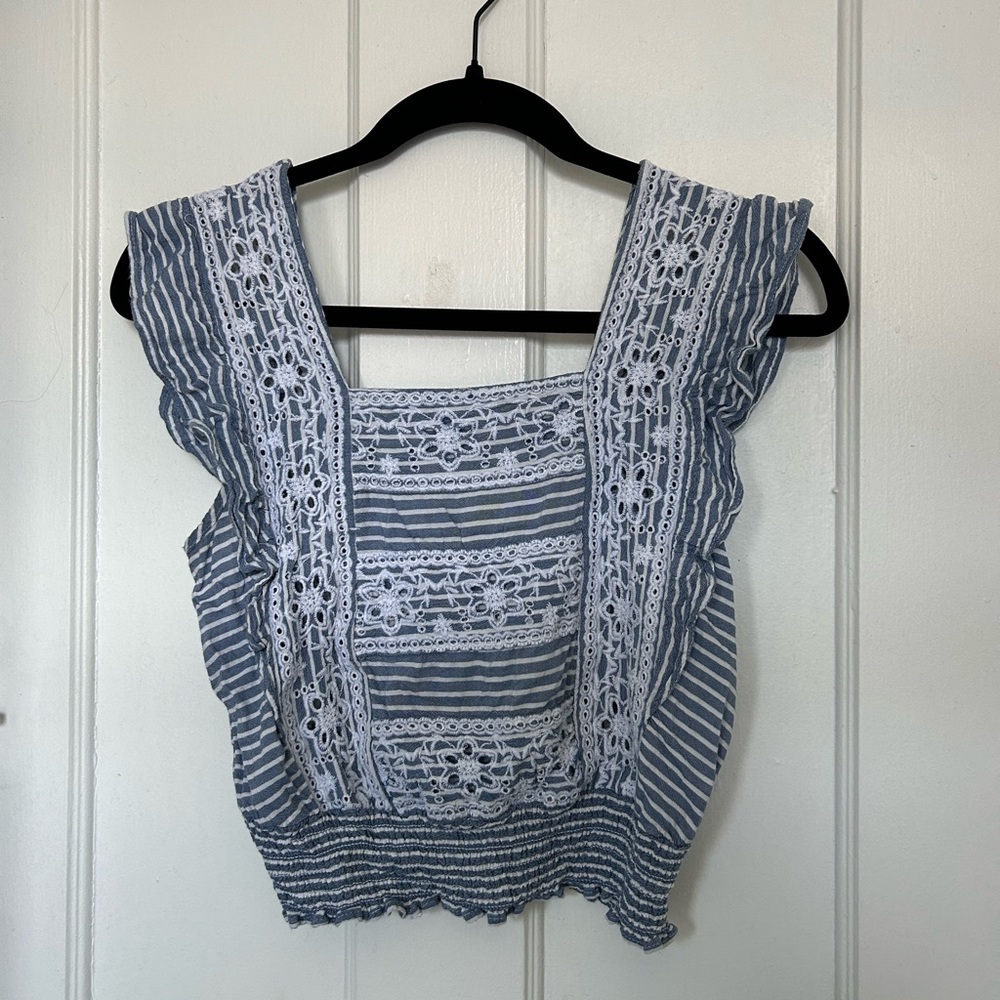 Blue and White Floral American Eagle Top